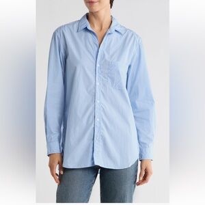 Frank & Eileen Boyfriend Cotton Button-Up Shirt BLUE‎ DOT Sz L NEW